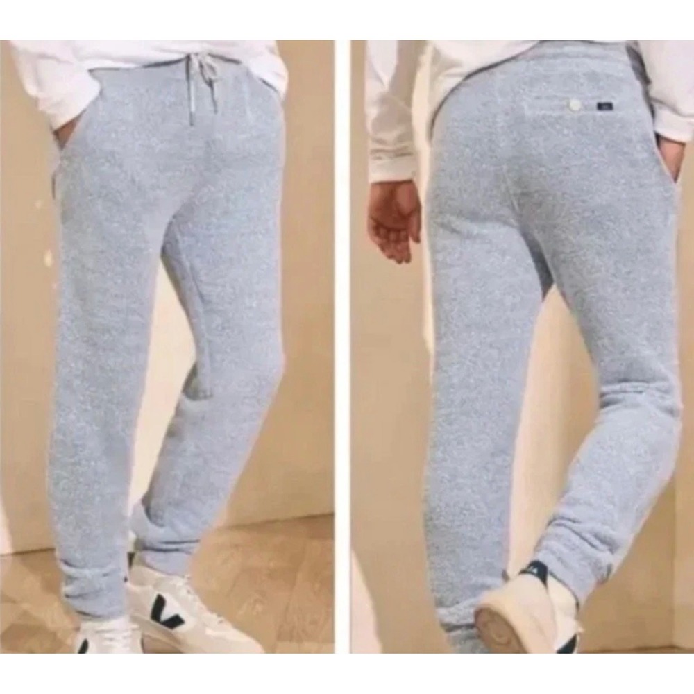 Faherty Men Large Light Blue Herringbone Knit Jogger Coastal Jogger relaxed Fit